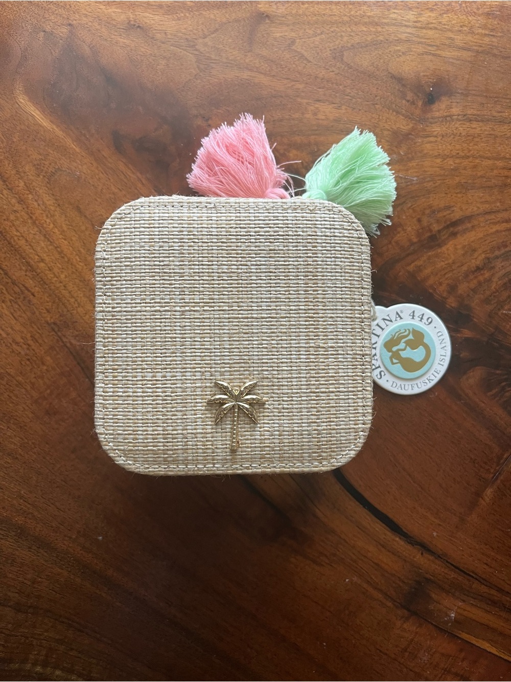 Spartina 449 Natural Straw Cosmetic Case with Pink & Mint Tassels